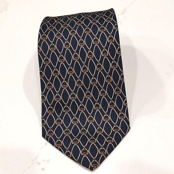 Brooks Brothers Silk Navy Blue Equestrian Print Men's Necktie - Picture 7 of 7